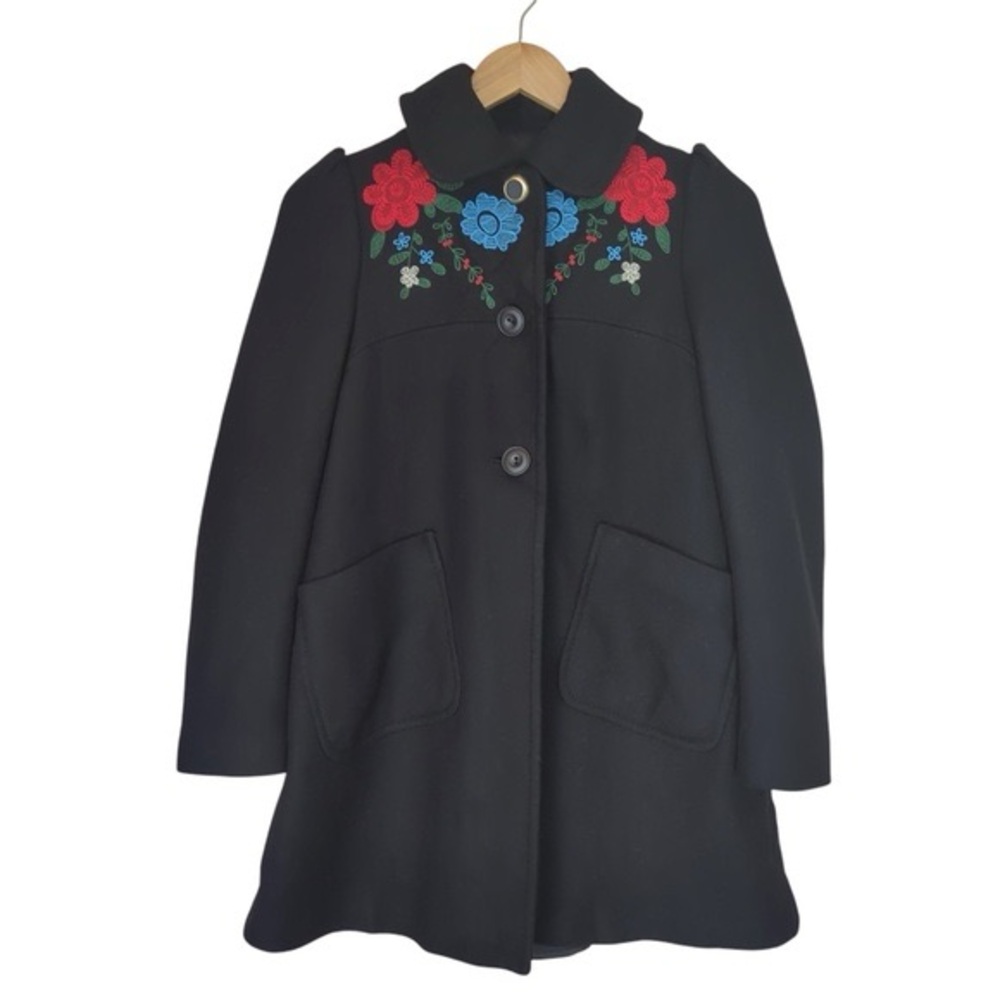 Zara Black Embroidered Floral Emma Swan Pea Coat